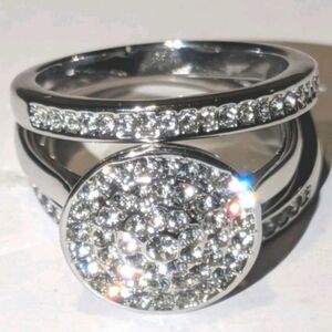 Womens Platinum Plated Over Sterling Silver 4ct Moissanite Engagement Band Set7